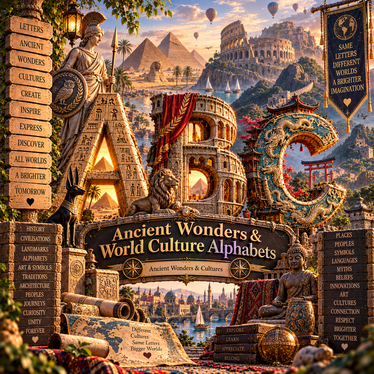 Ancient Wonders & World Culture Alphabets from VizAI Art
