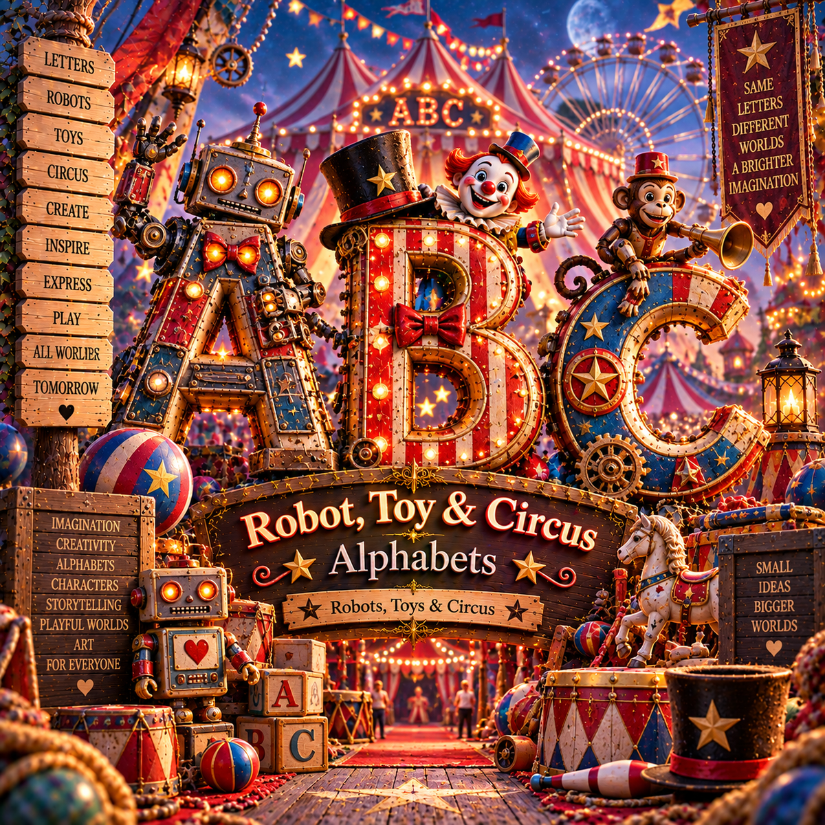 Robot, Toy & Circus Character Alphabets from VizAI Art