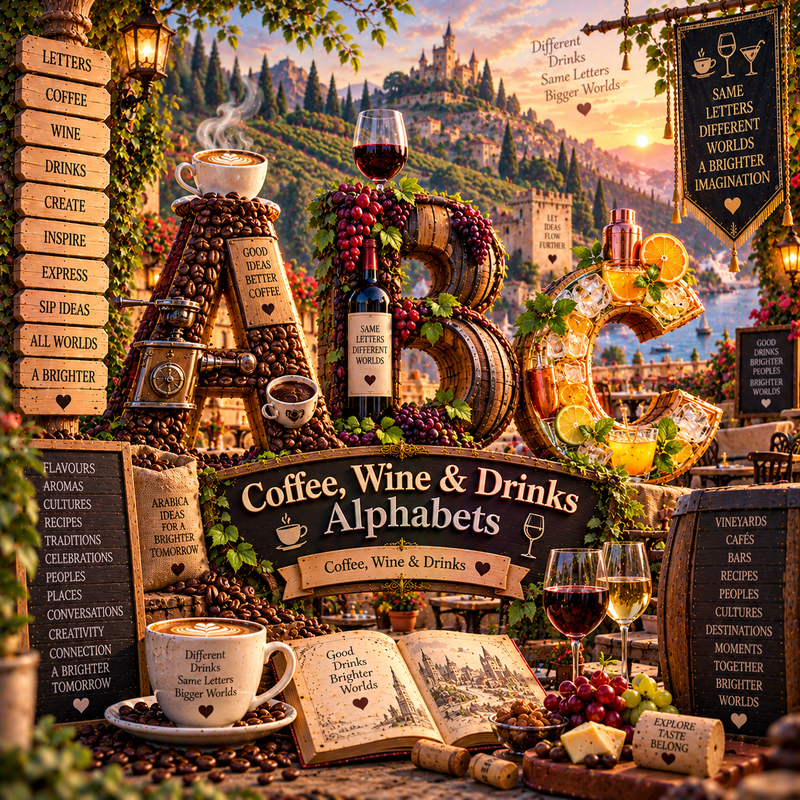 Coffee, Wine & Drinks Alphabets from VizAI Art