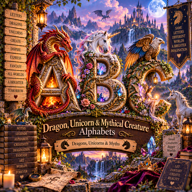Dragon, Unicorn & Mythical Creature Alphabets from VizAI Art