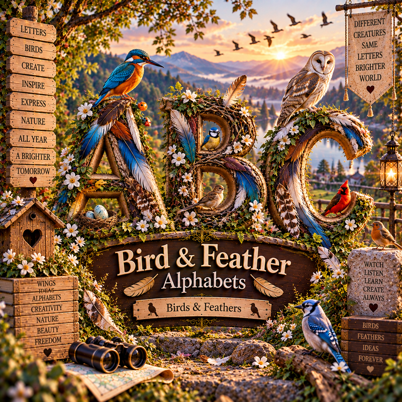 Bird & Feather Alphabets from VizAI Art