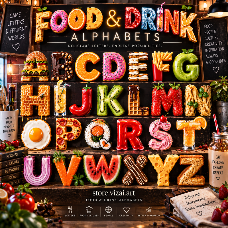 Food and drink alphabet letters spelling SWEETS, from candies and bananas sets