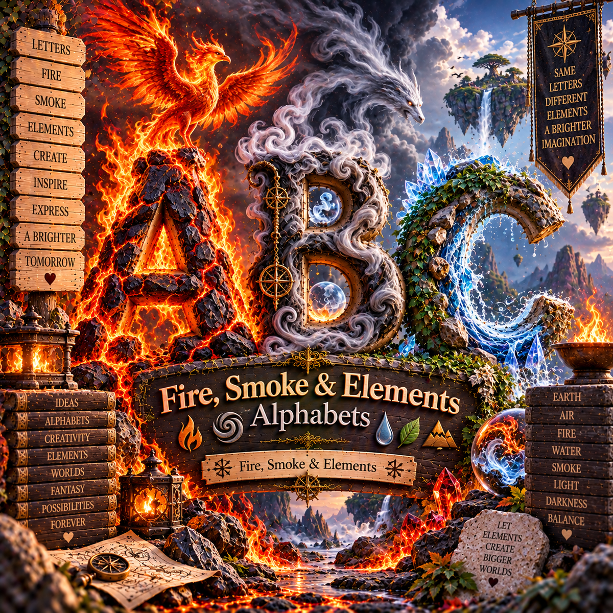 Fire, Smoke & Elements Alphabets from VizAI Art