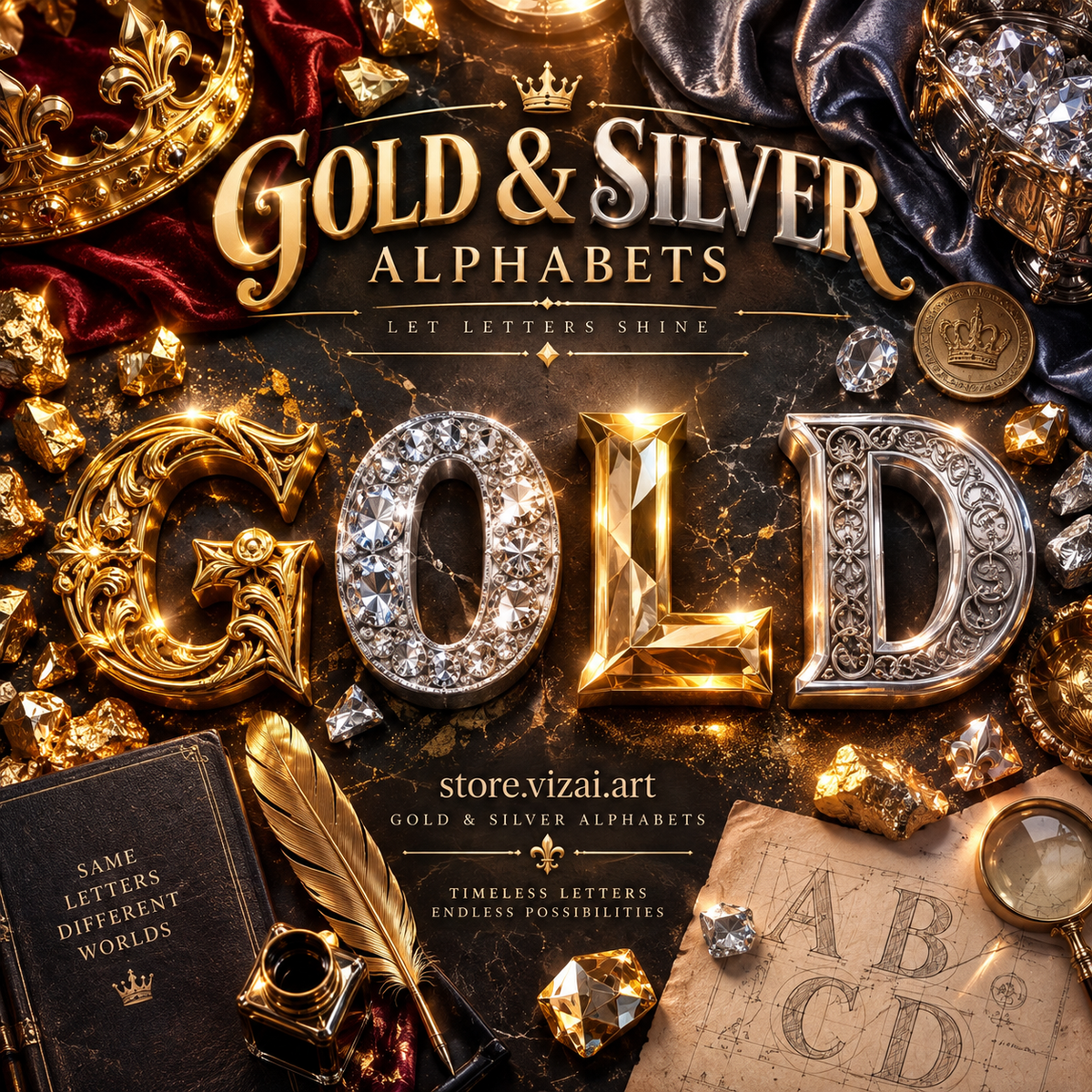 Gold & Silver Alphabets from VizAI Art