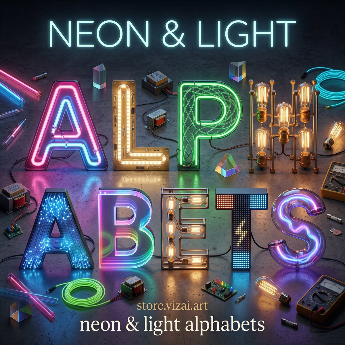 Neon & Light Alphabets from VizAI Art