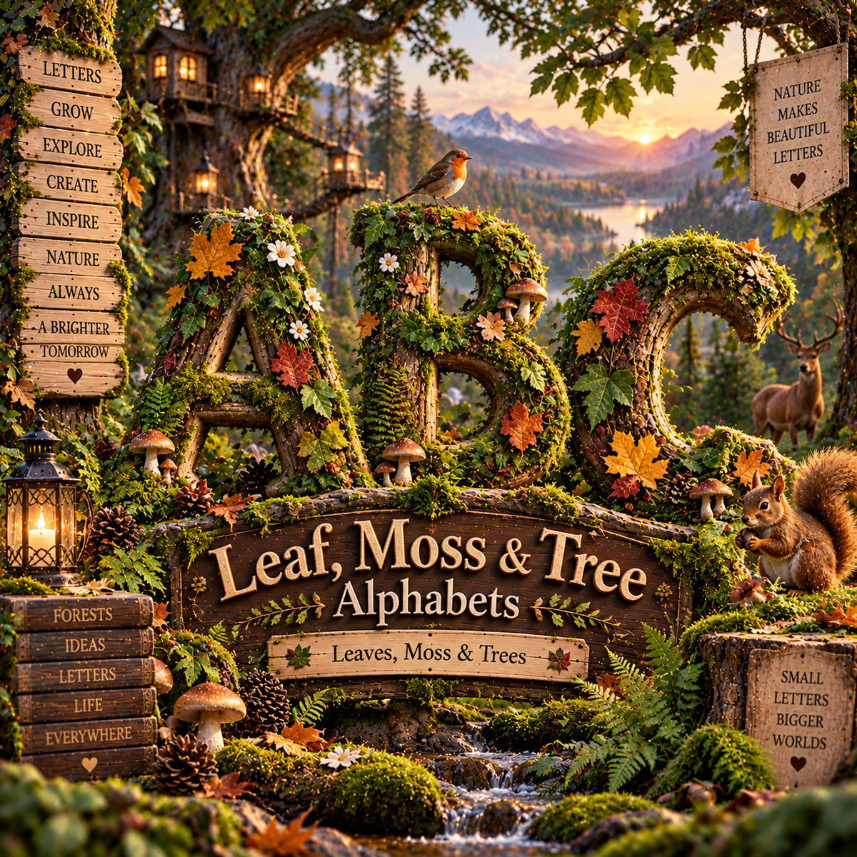 Leaf, Moss & Tree Alphabets from VizAI Art