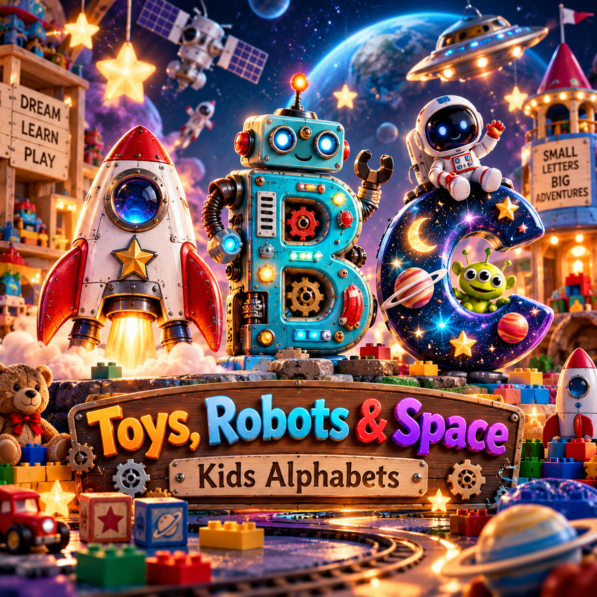 Toys, Robots & Space Kids Alphabets from VizAI Art