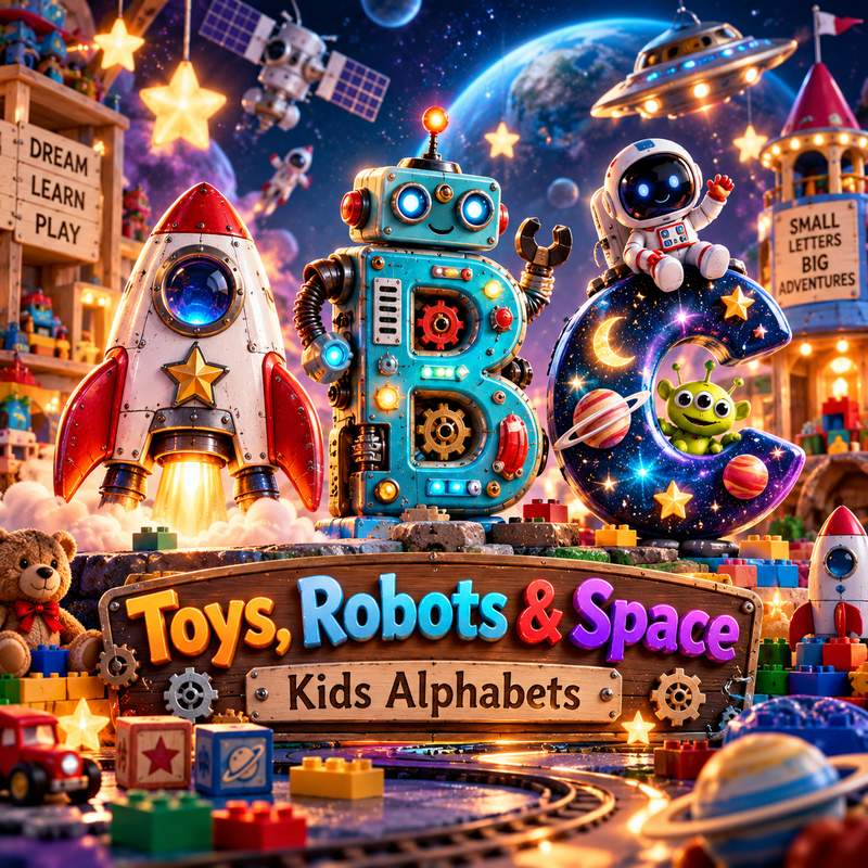 Toys, Robots & Space Kids Alphabets from VizAI Art
