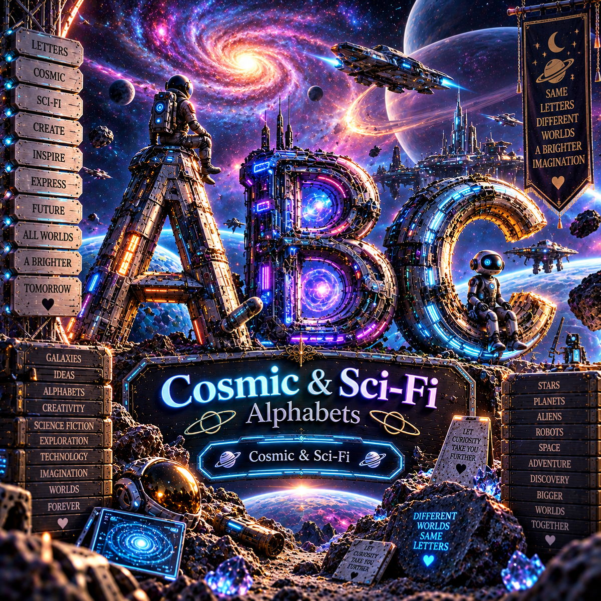 Cosmic & Sci-Fi Alphabets from VizAI Art