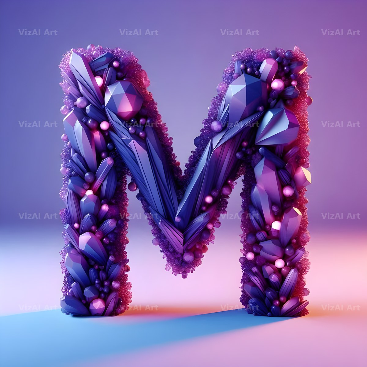 Amethyst Crystal alphabet letter M