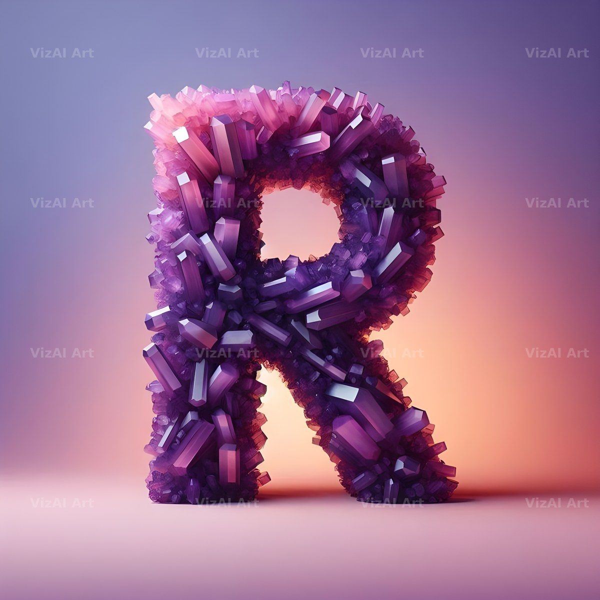 Amethyst Crystal alphabet letter R