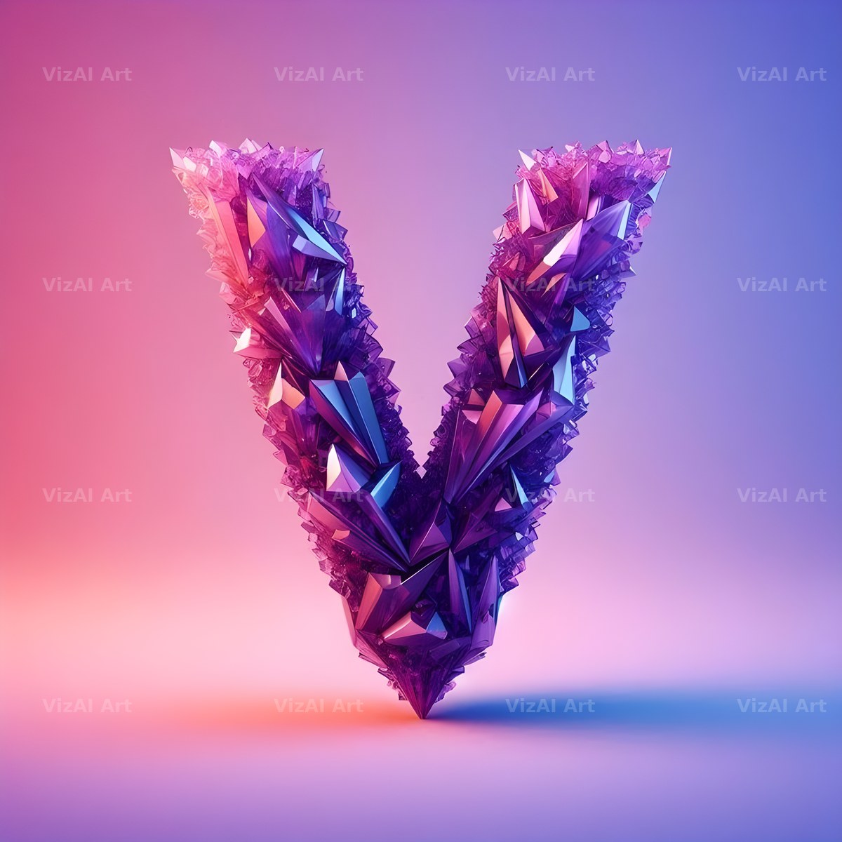 Amethyst Crystal alphabet letter V