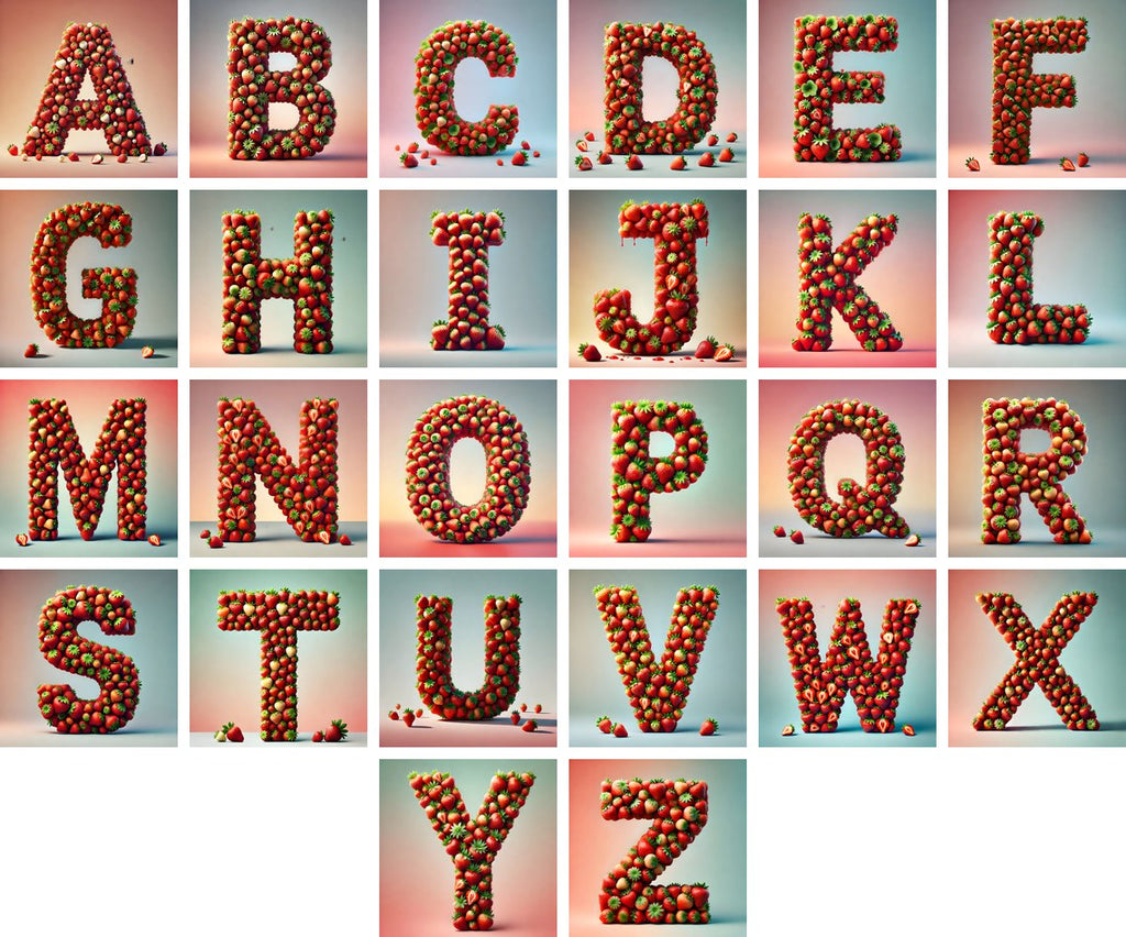 Strawberry Basket alphabet — all 26 letters