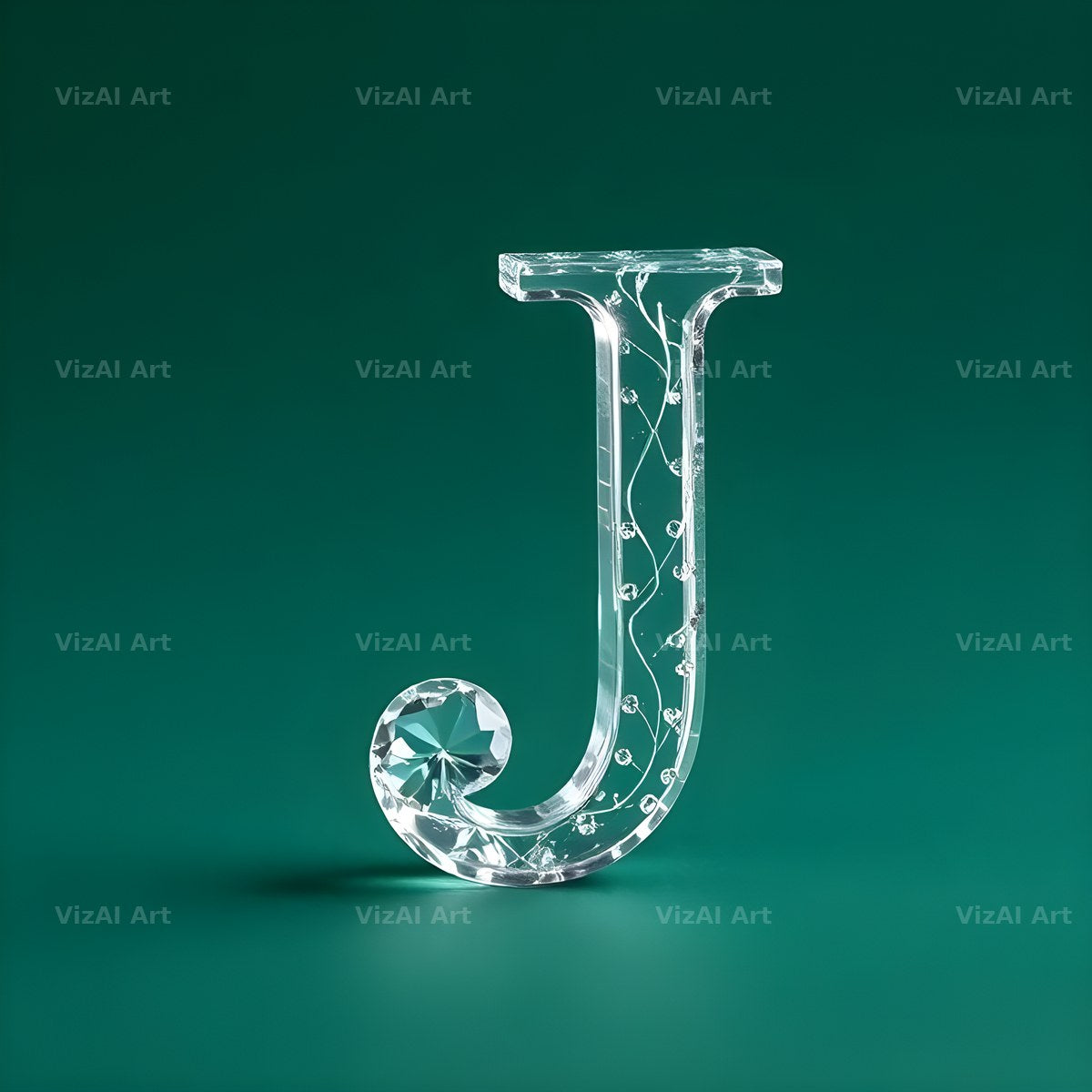 Glass Emerald Shine alphabet letter J