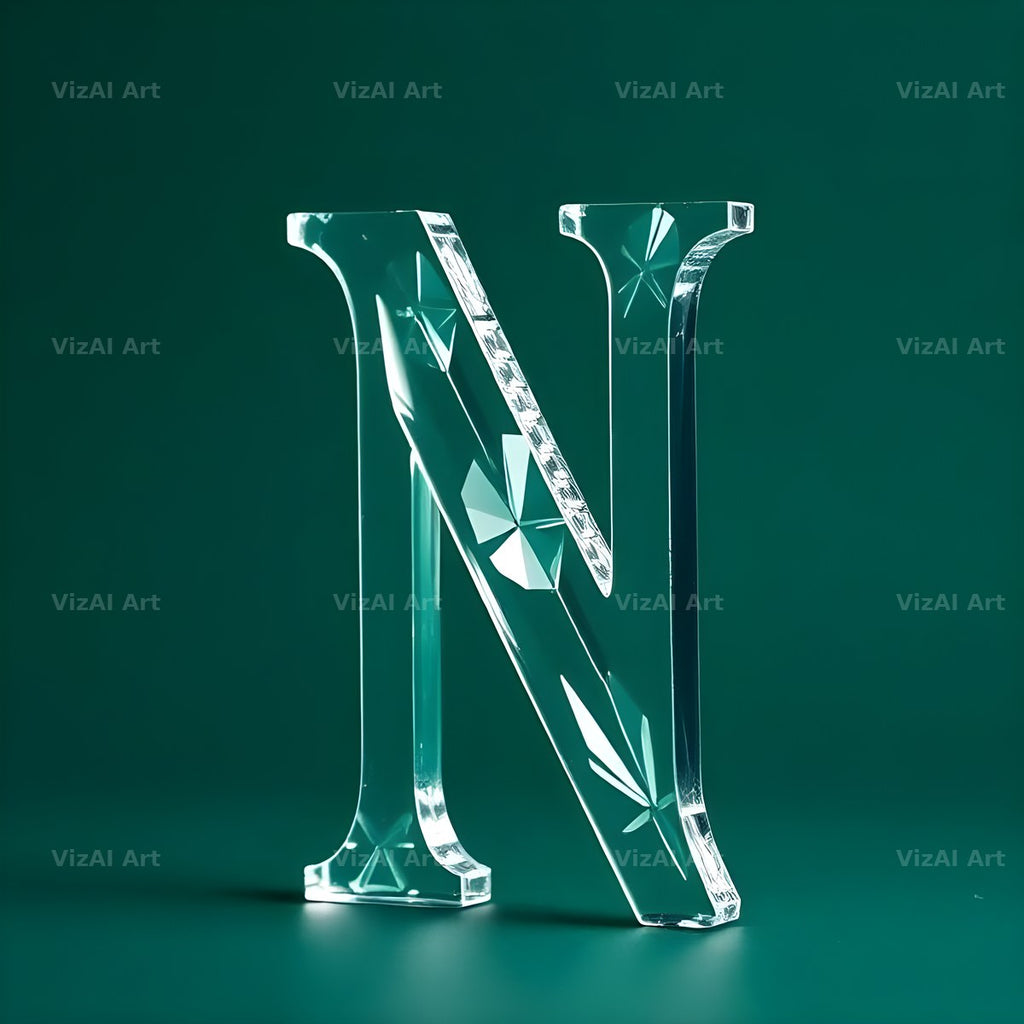 Glass Emerald Shine alphabet letter N