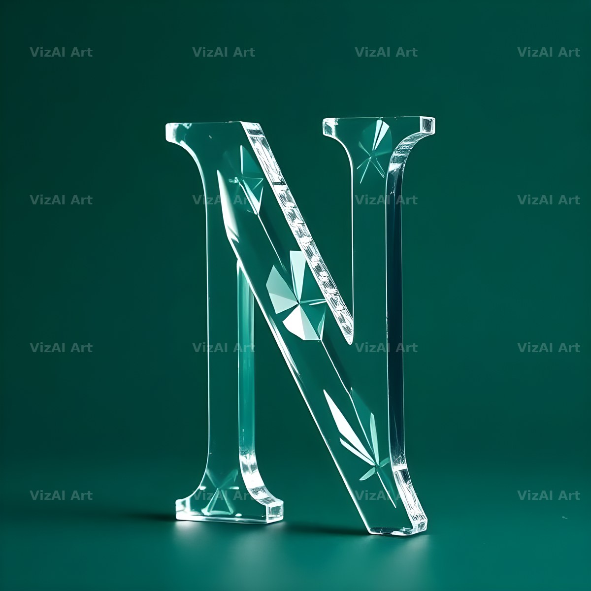 Glass Emerald Shine alphabet letter N