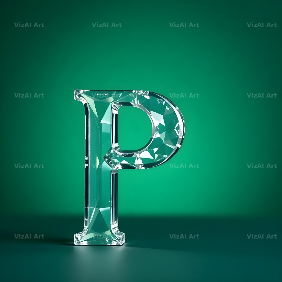 Glass Emerald Shine alphabet letter P