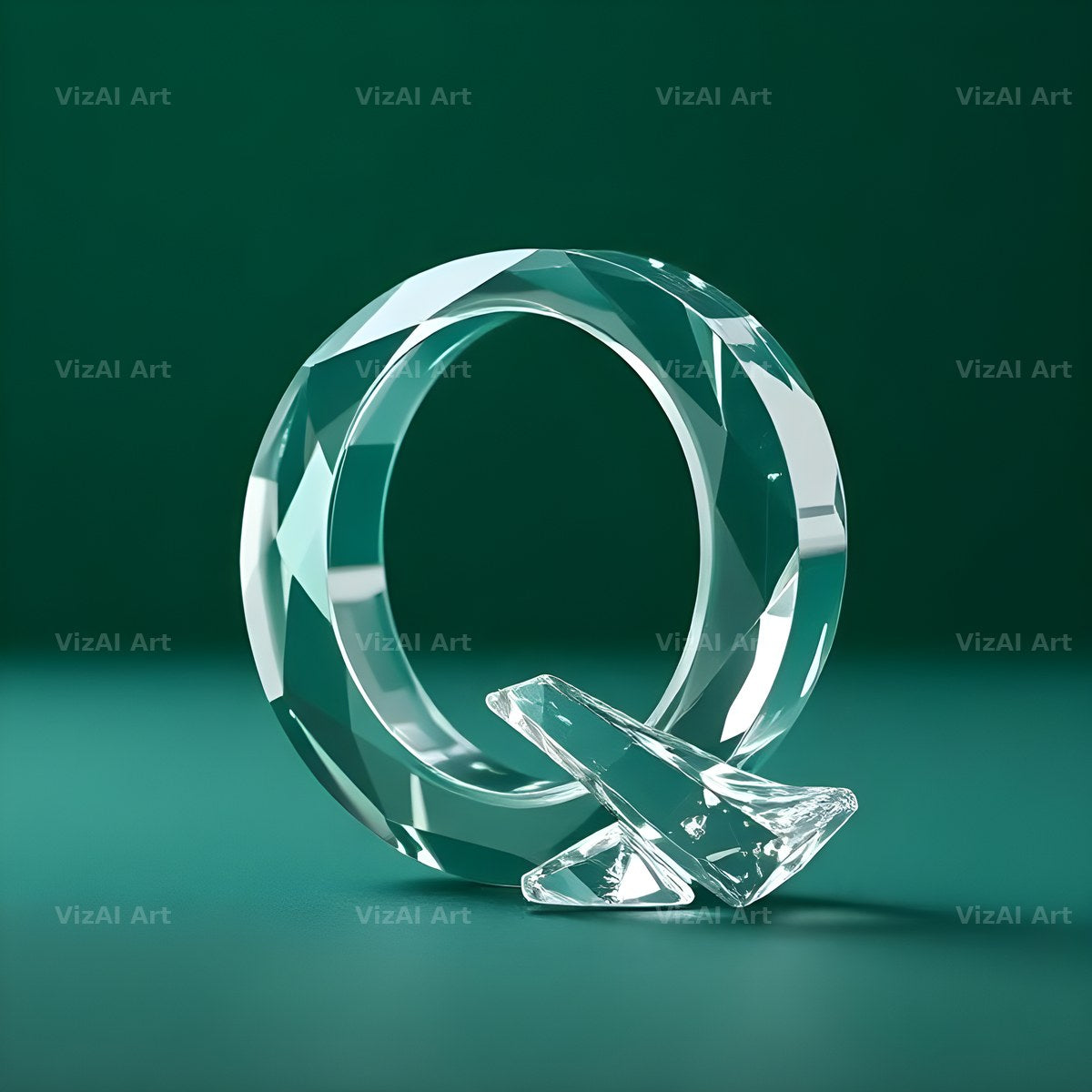 Glass Emerald Shine alphabet letter Q