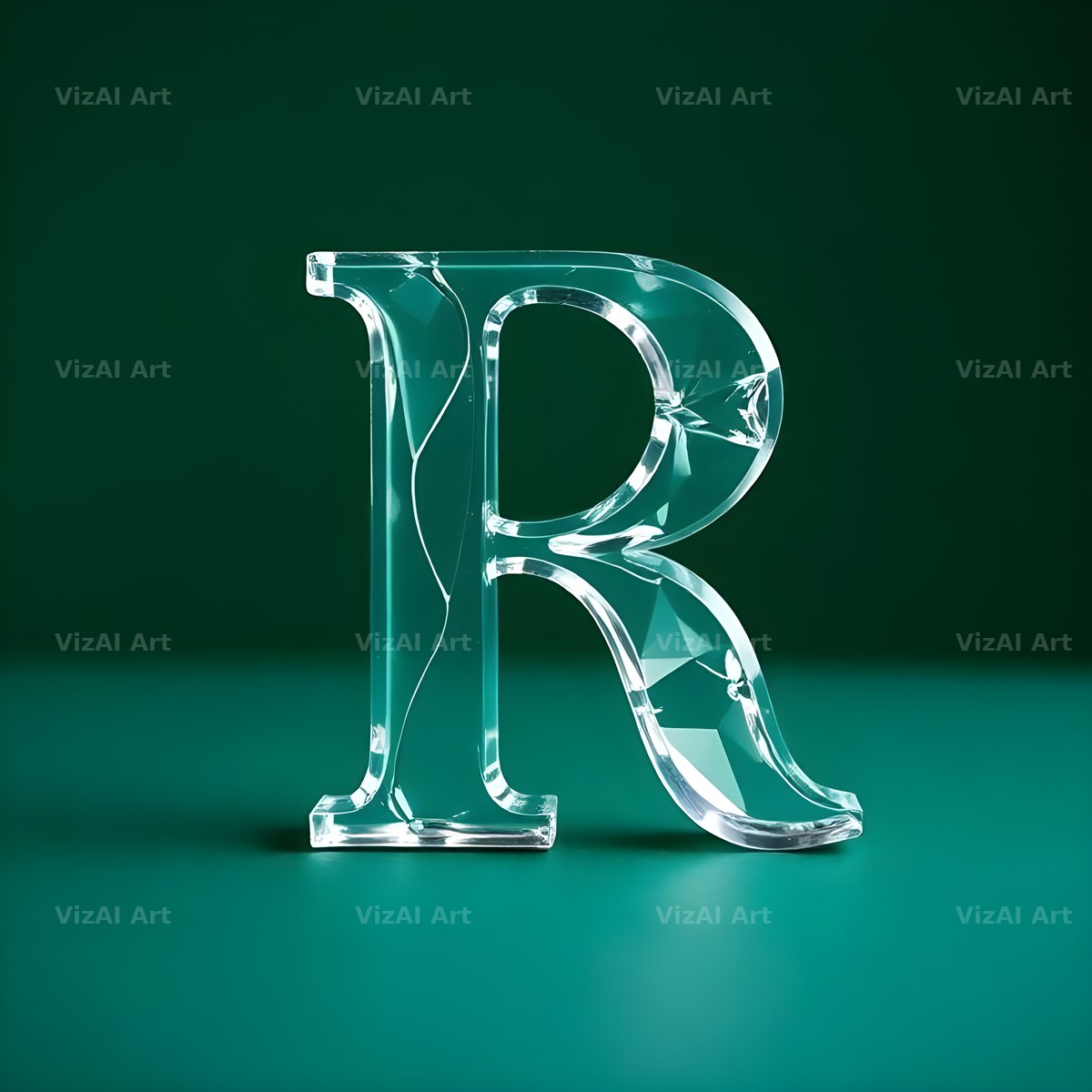 Glass Emerald Shine alphabet letter R