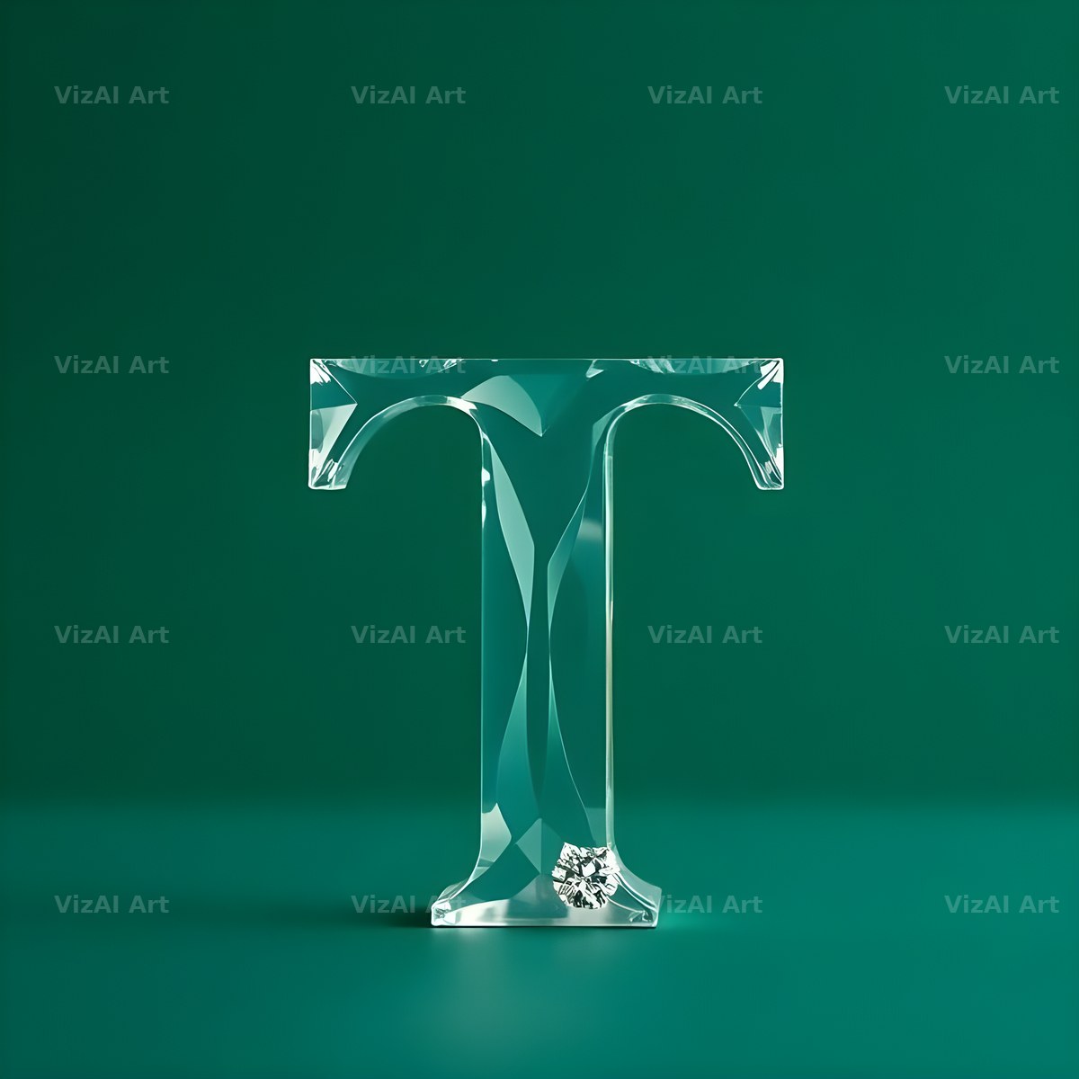 Glass Emerald Shine alphabet letter T