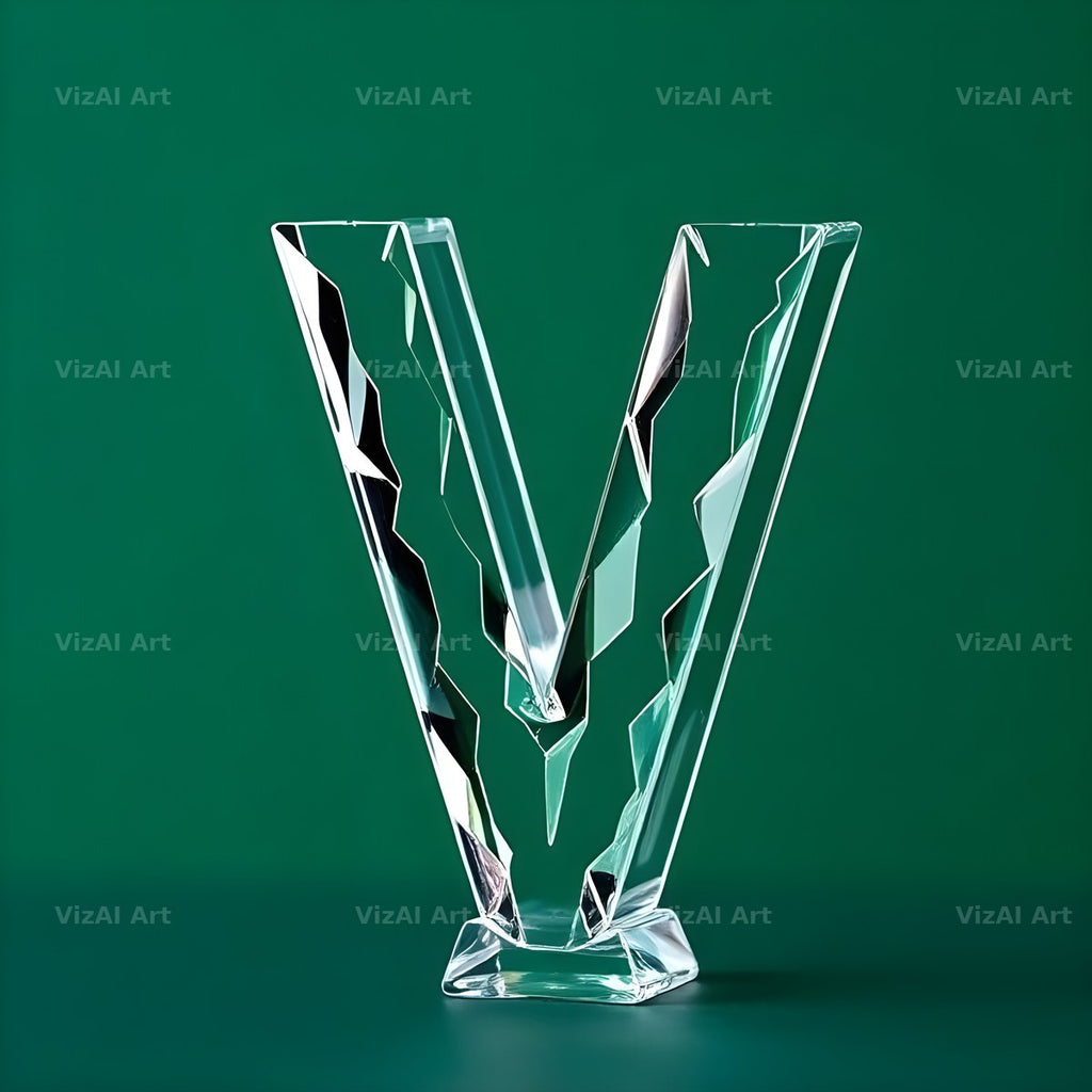 Glass Emerald Shine alphabet letter V