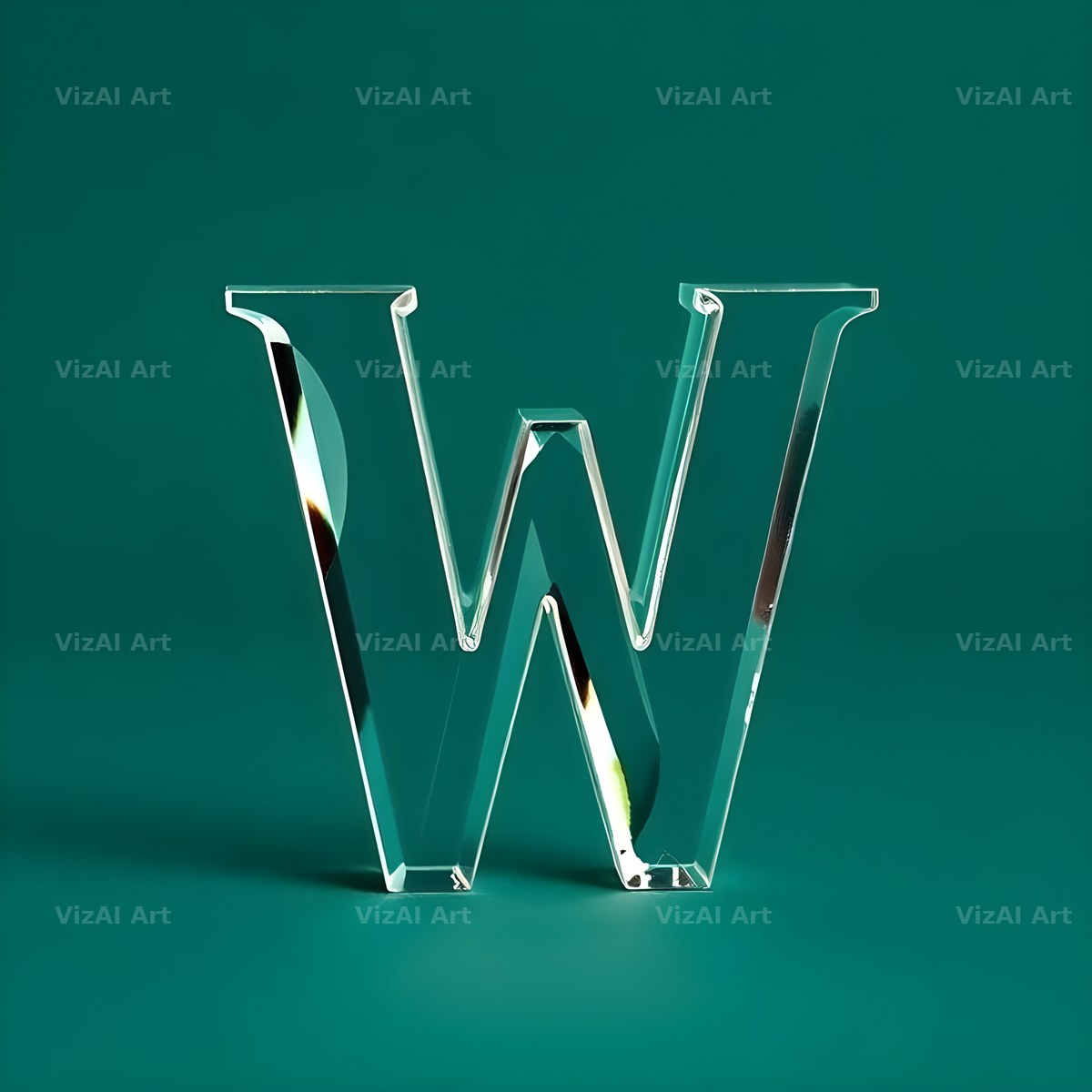 Glass Emerald Shine alphabet letter W