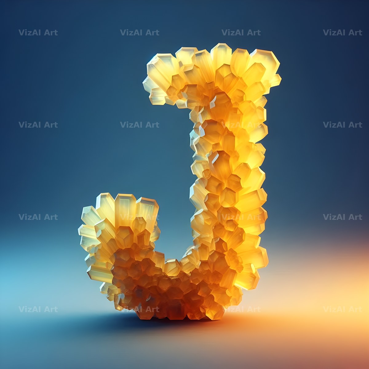 Citrine Crystal alphabet letter J