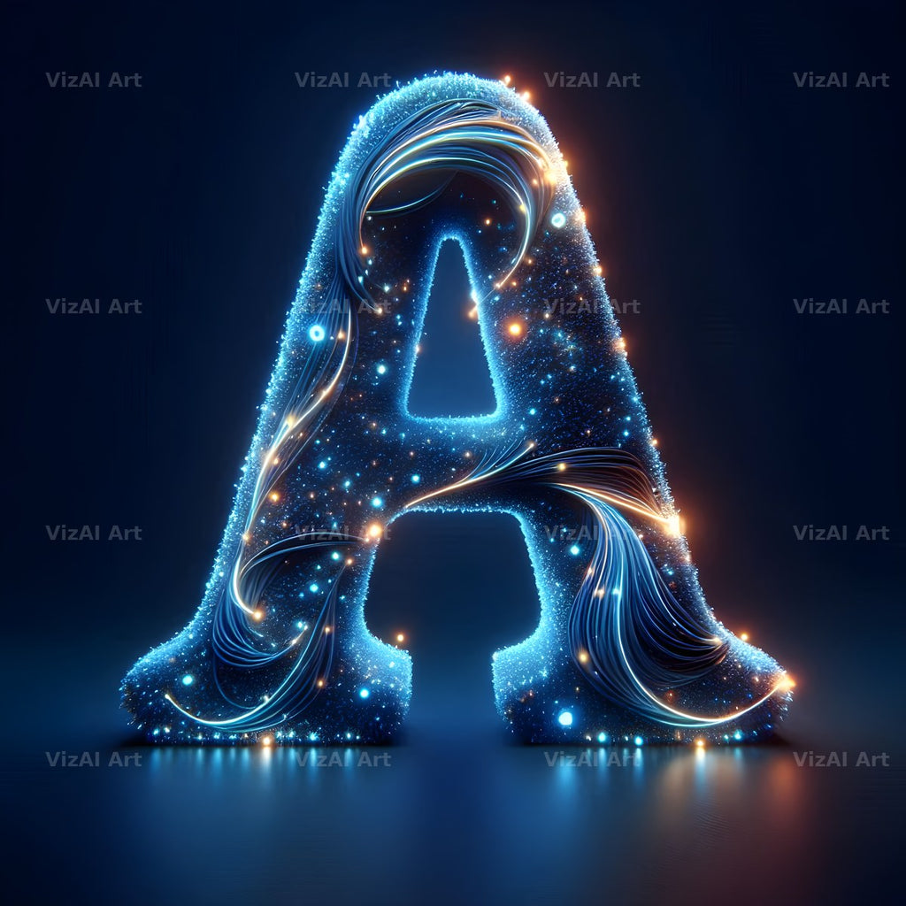 Celestial Blue Glow alphabet letter A