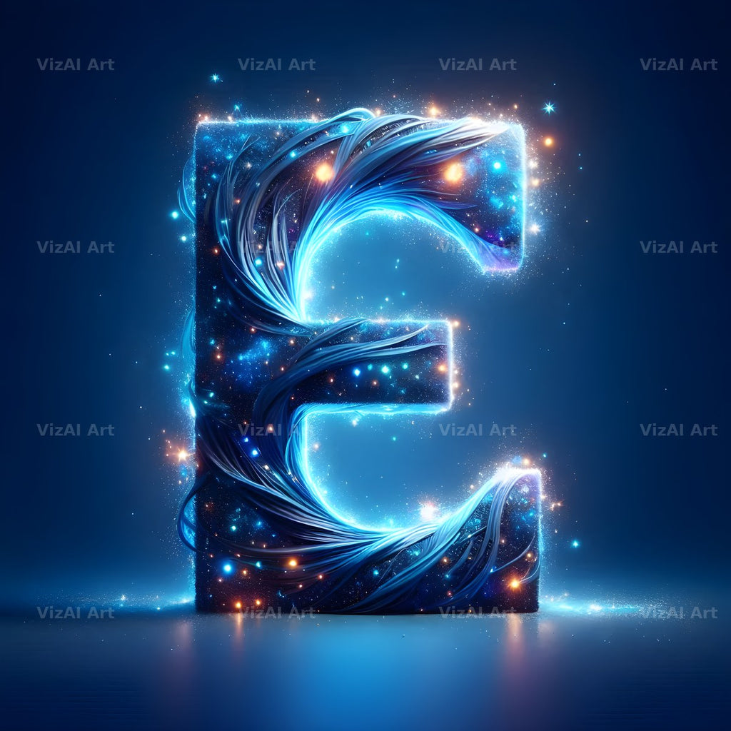 Celestial Blue Glow alphabet letter E