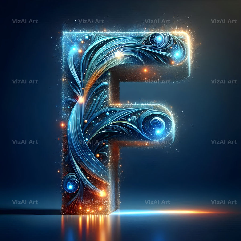 Celestial Blue Glow alphabet letter F