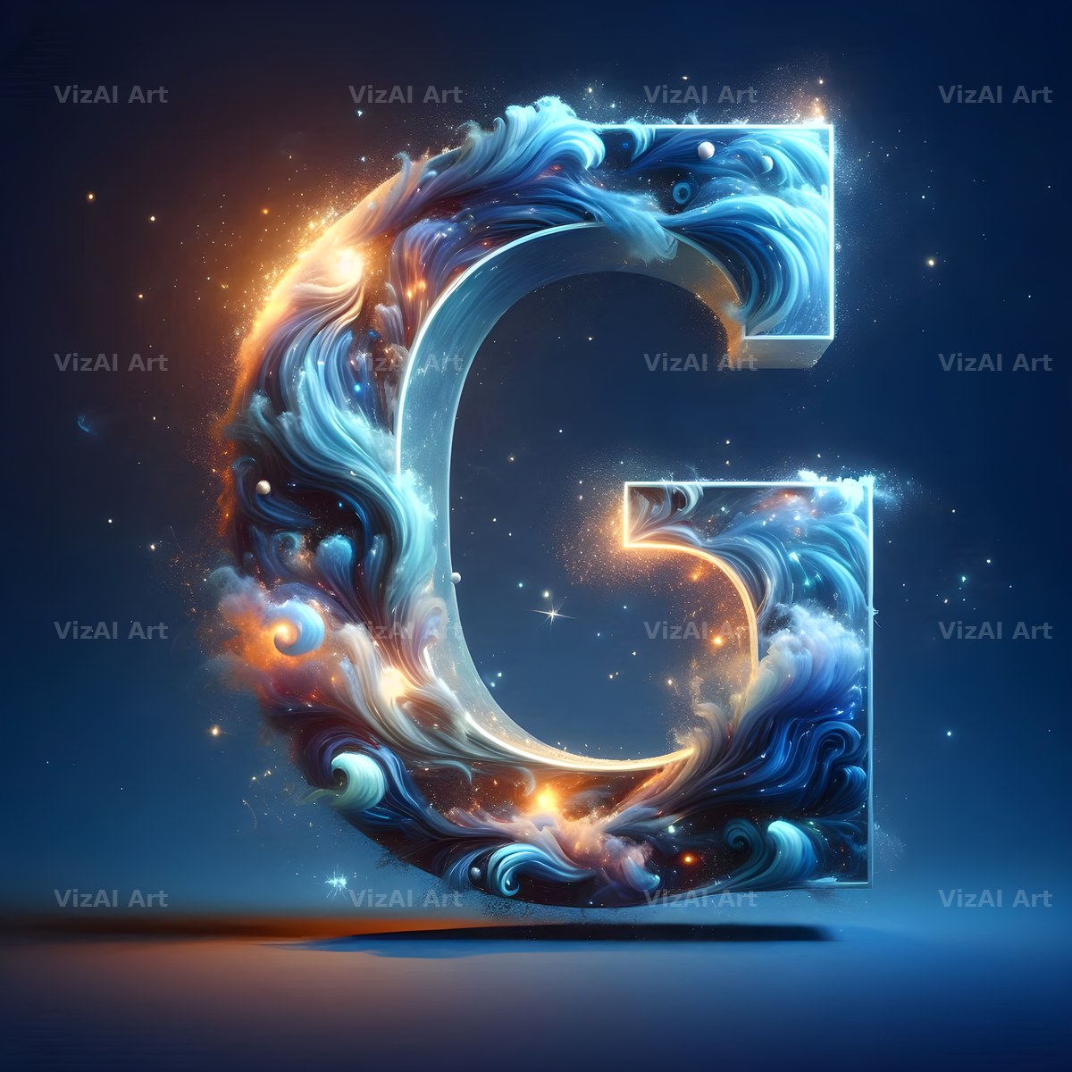 Celestial Blue Glow alphabet letter G