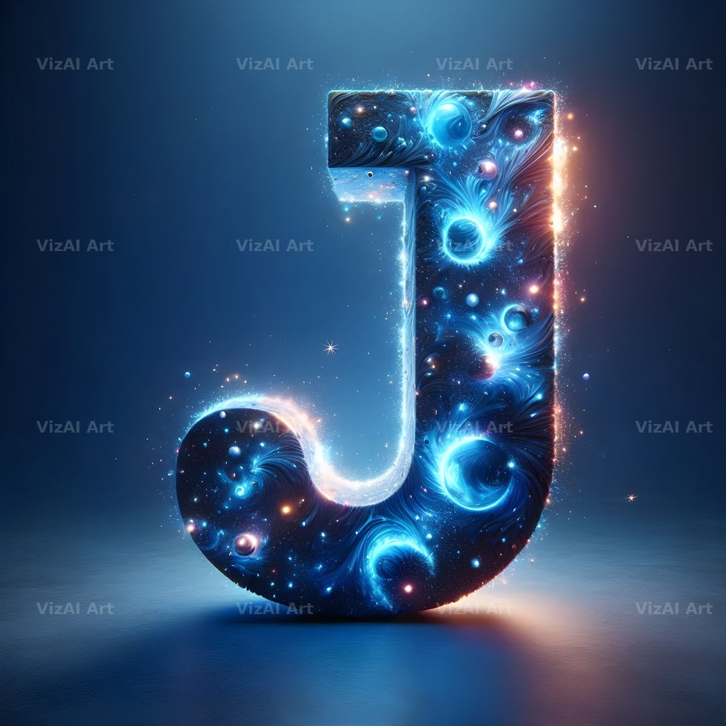Celestial Blue Glow alphabet letter J