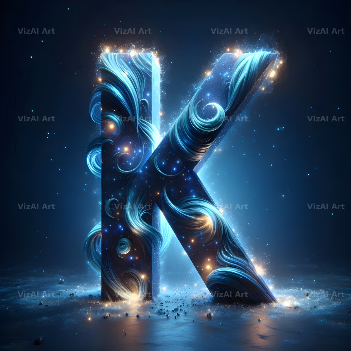Celestial Blue Glow alphabet letter K