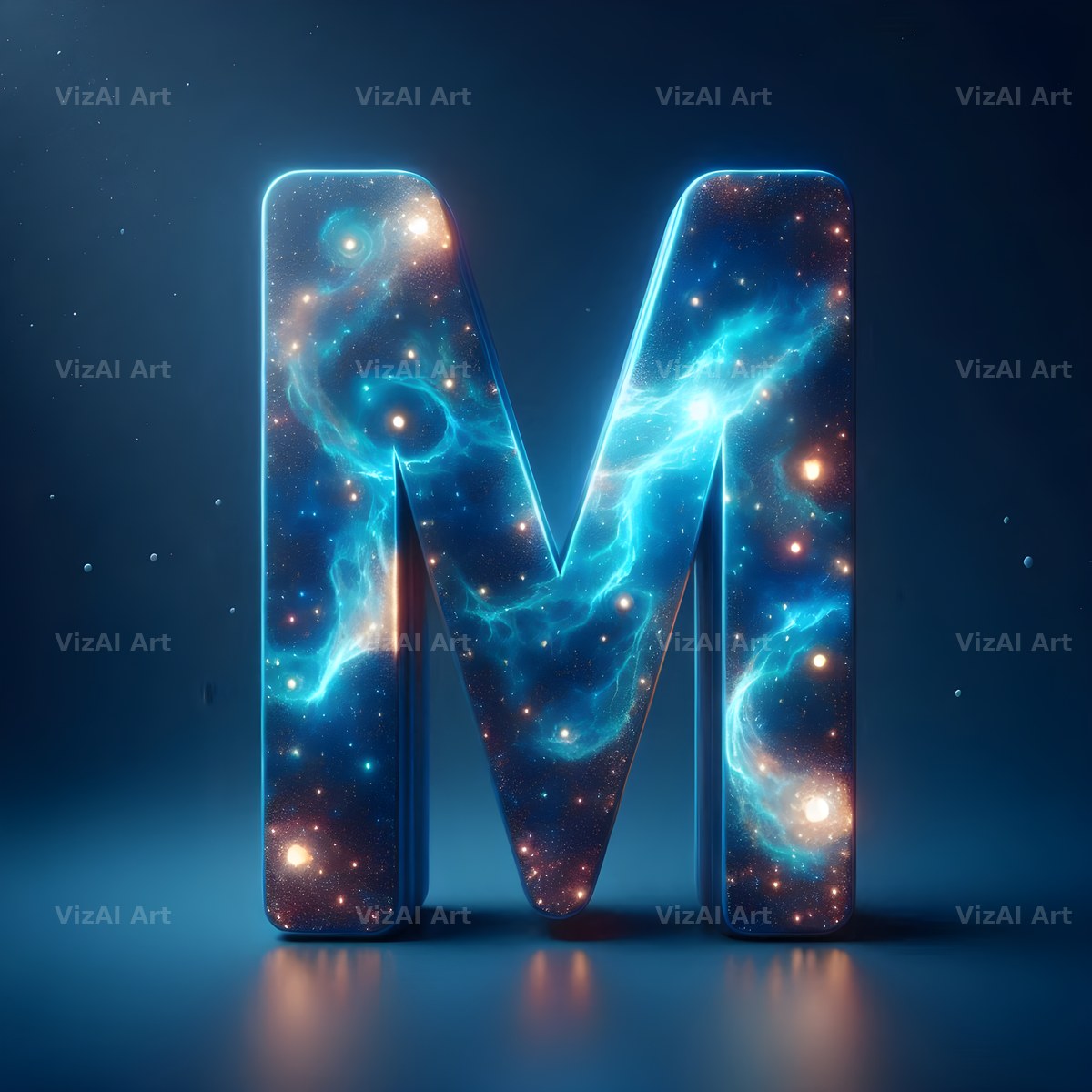 Celestial Blue Glow alphabet letter M
