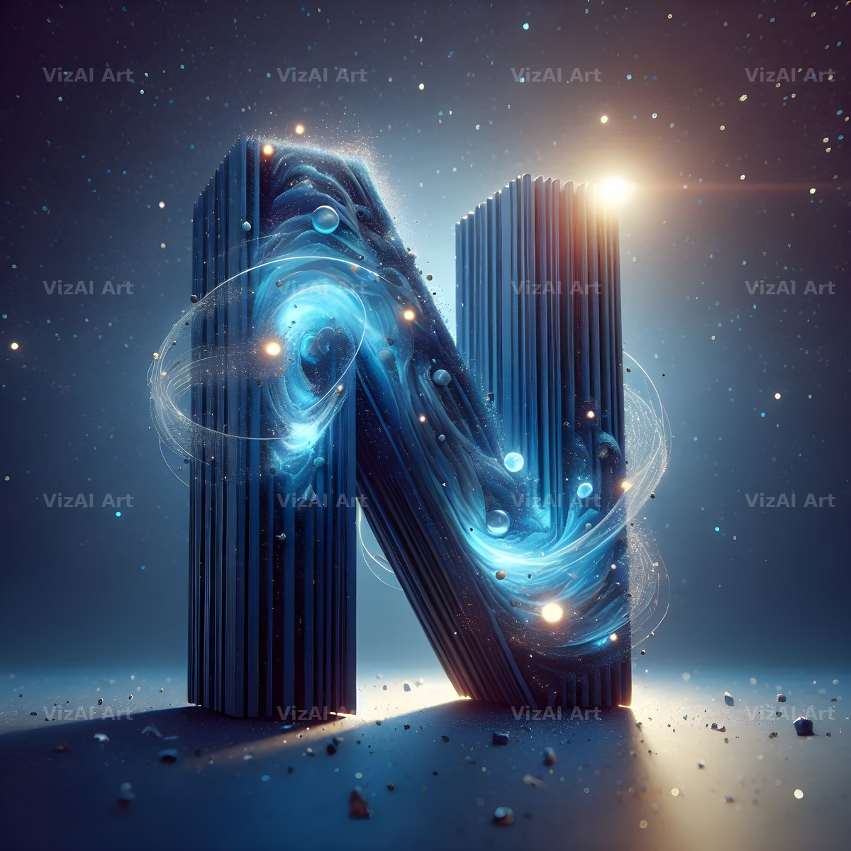 Celestial Blue Glow alphabet letter N