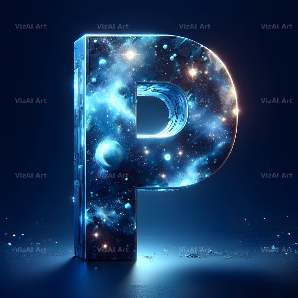 Celestial Blue Glow alphabet letter P