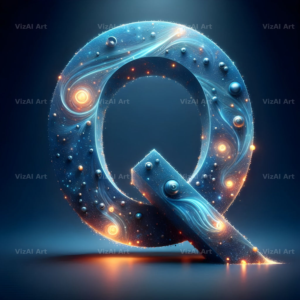 Celestial Blue Glow alphabet letter Q