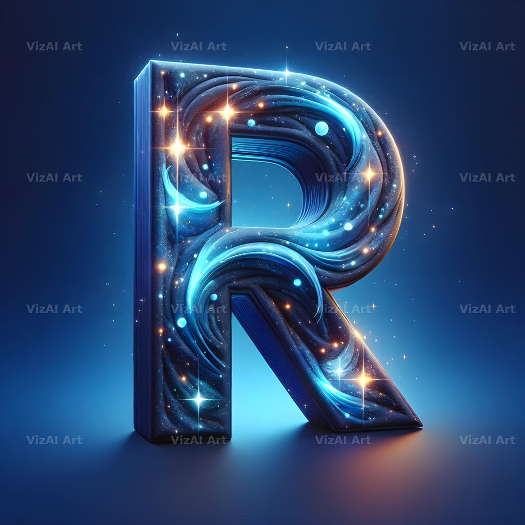 Celestial Blue Glow alphabet letter R