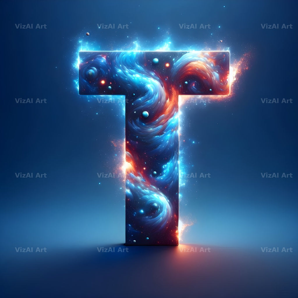 Celestial Blue Glow alphabet letter T