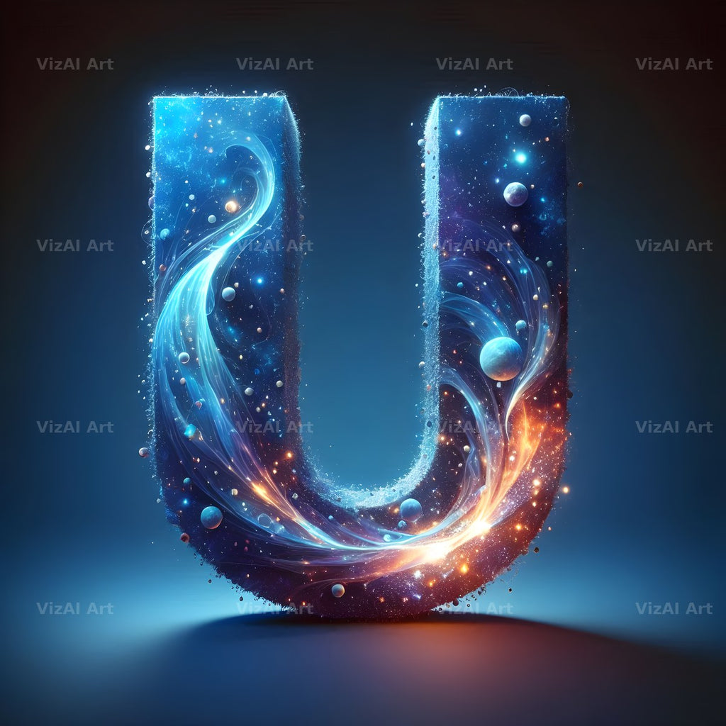 Celestial Blue Glow alphabet letter U