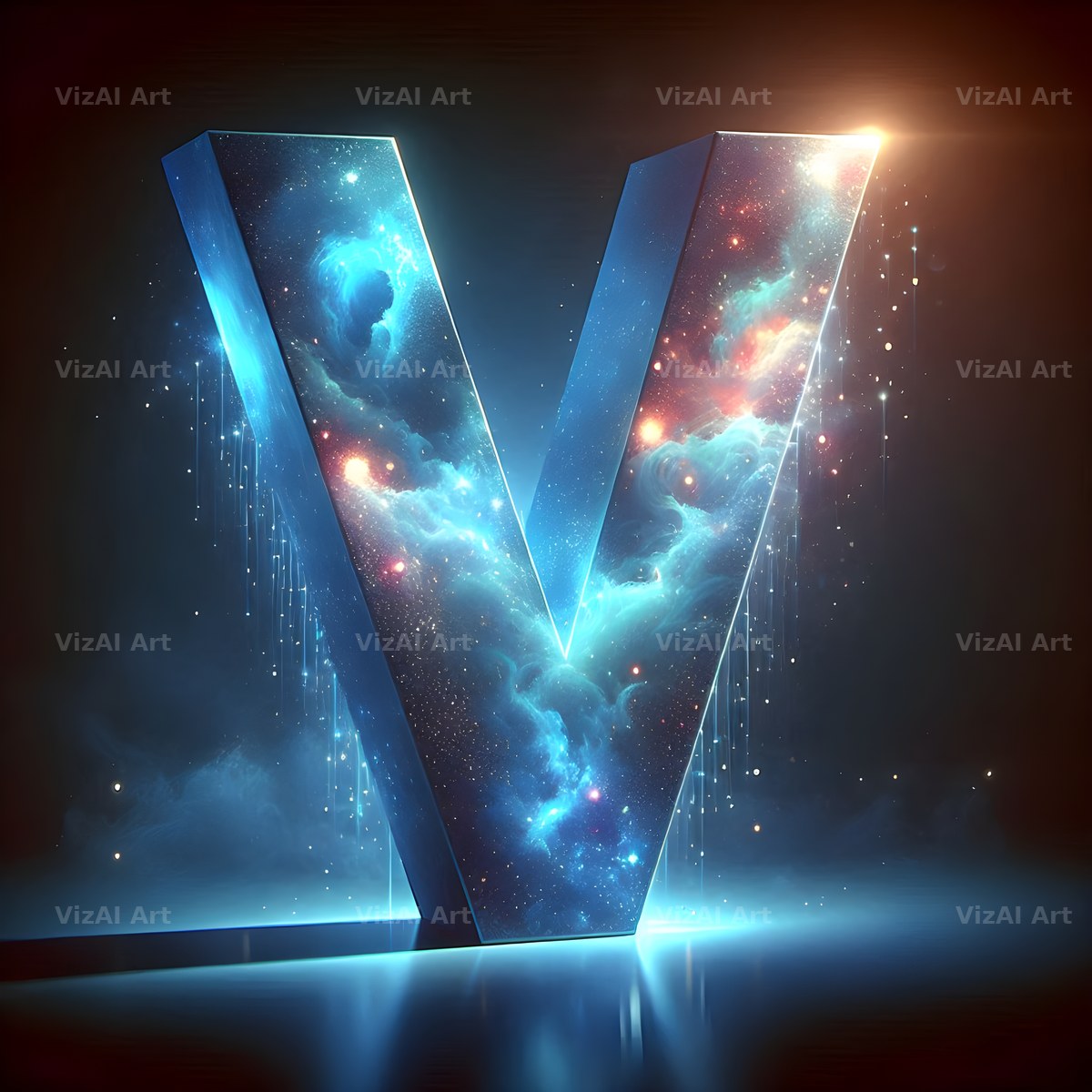 Celestial Blue Glow alphabet letter V