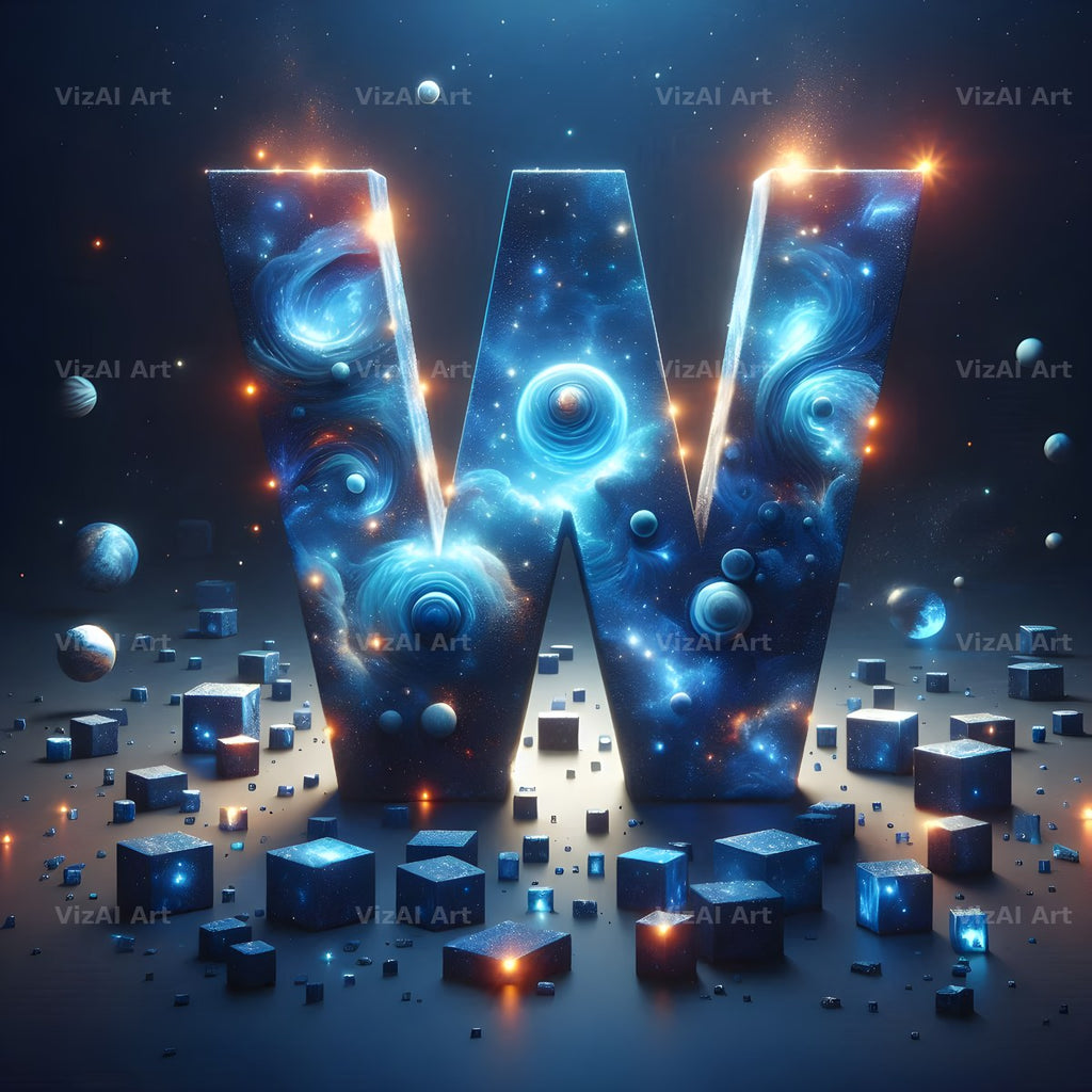 Celestial Blue Glow alphabet letter W