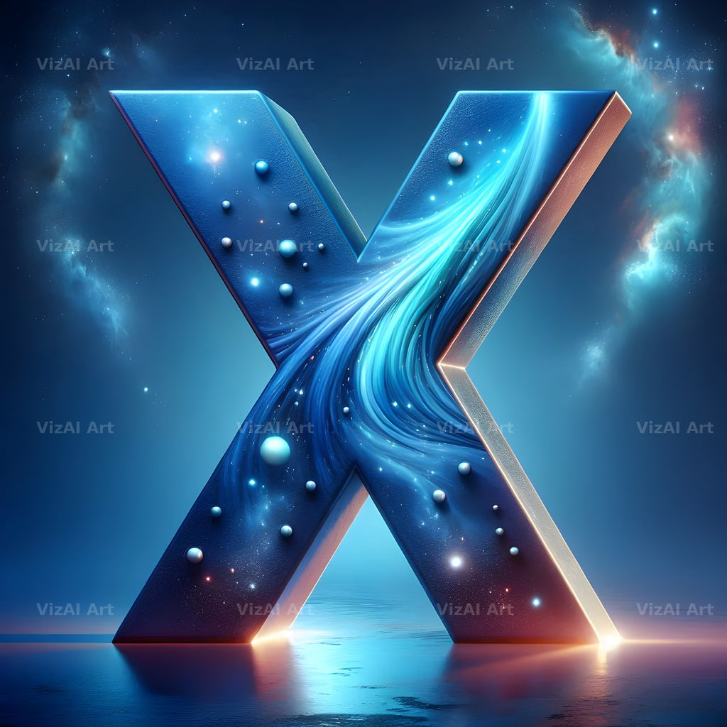 Celestial Blue Glow alphabet letter X