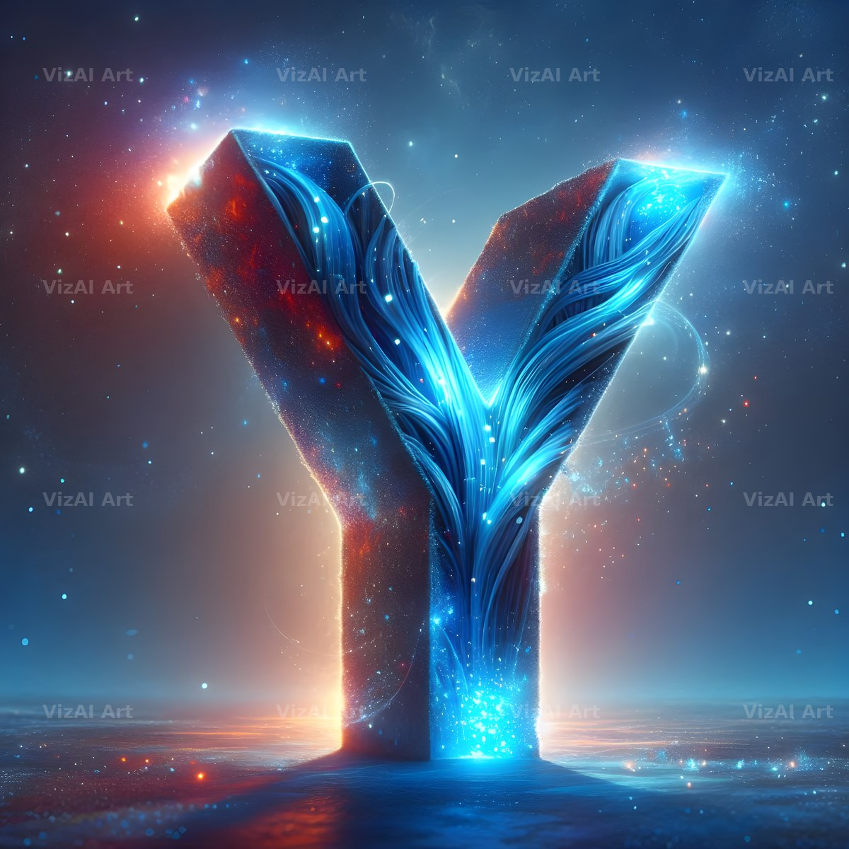Celestial Blue Glow alphabet letter Y
