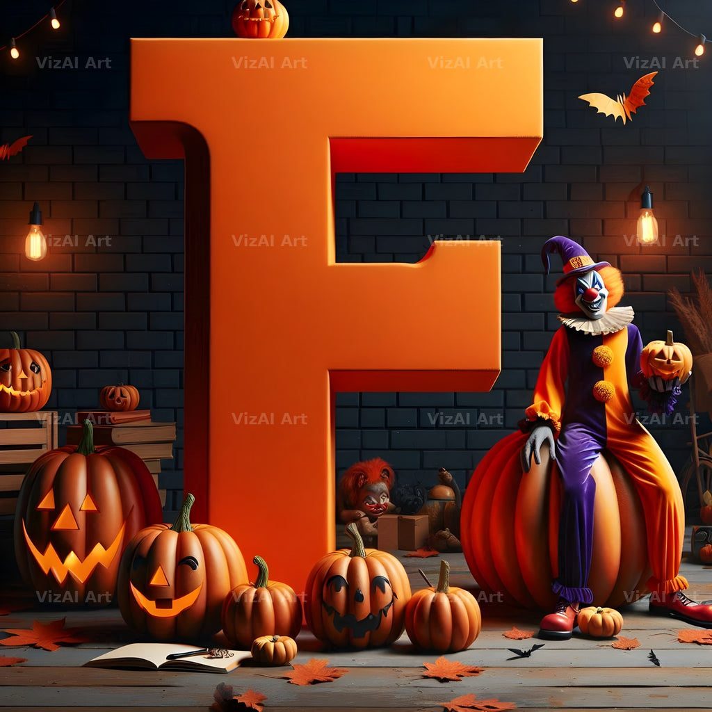 Carnival Clown Night alphabet letter F