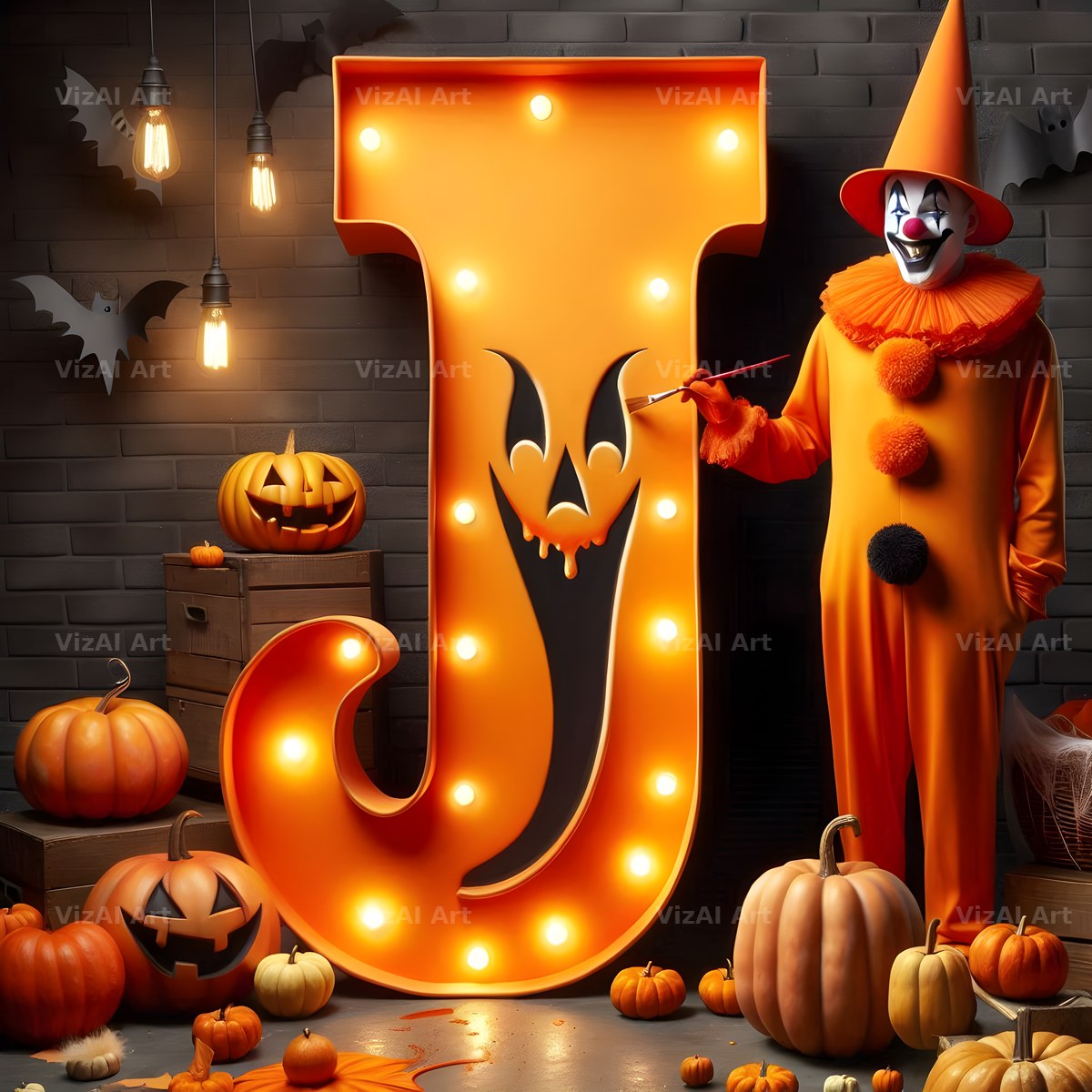 Carnival Clown Night alphabet letter J