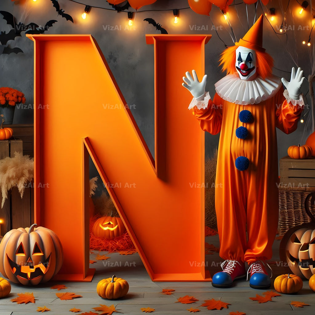 Carnival Clown Night alphabet letter N