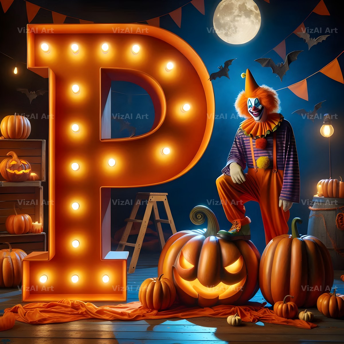Carnival Clown Night alphabet letter P
