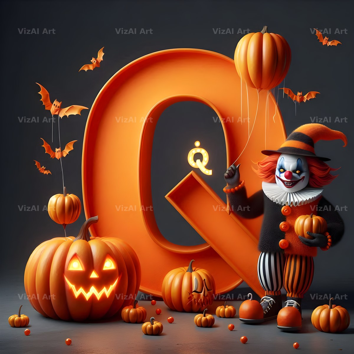 Carnival Clown Night alphabet letter Q