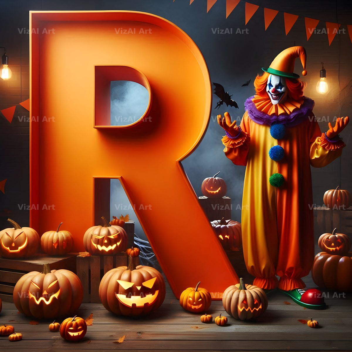 Carnival Clown Night alphabet letter R